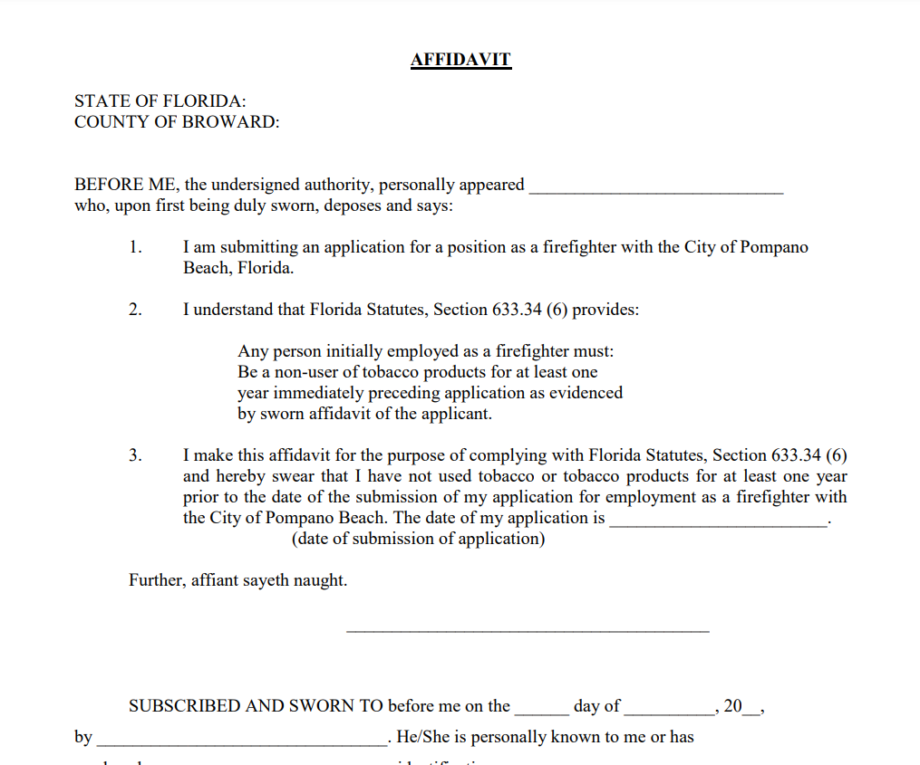 Florida Affidavit Form