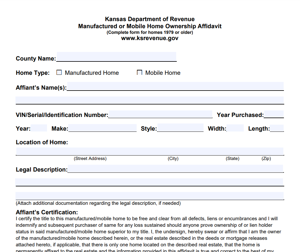 Affidavit Of Affixation Form Kansas