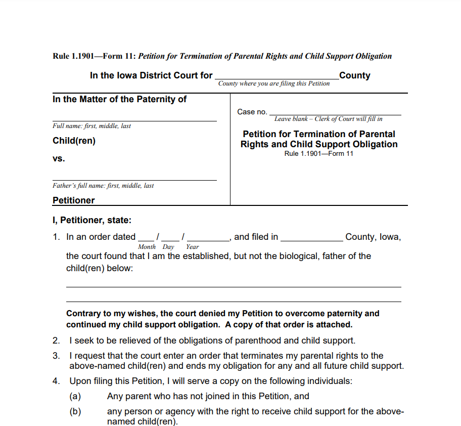 Affidavit of Voluntary Relinquishment of Parental Rights Form Iowa