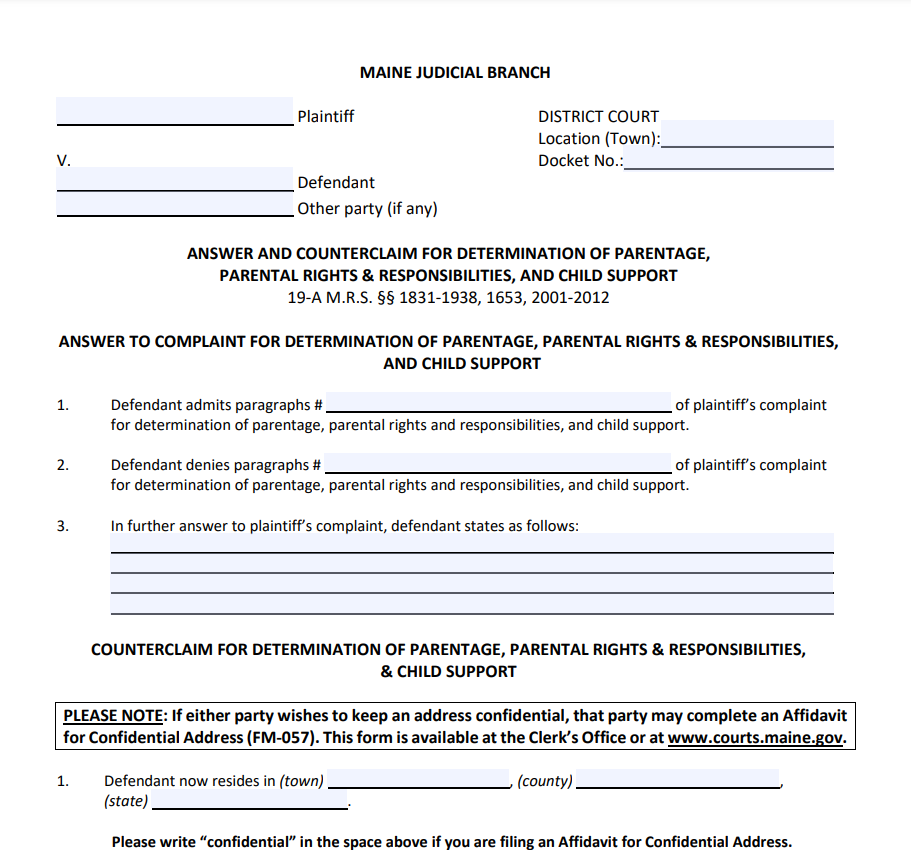 Affidavit of Voluntary Relinquishment of Parental Rights Form Maine