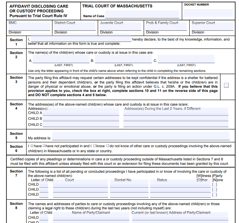 Affidavit of Voluntary Relinquishment of Parental Rights Form Massachusetts