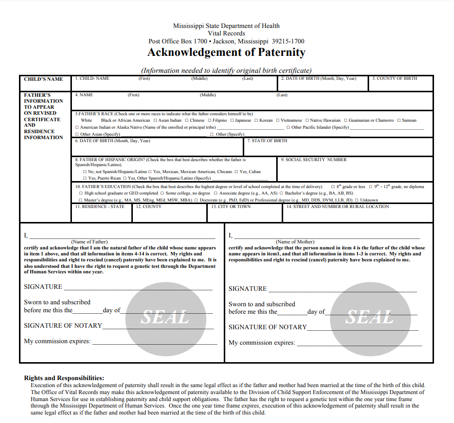 Affidavit of Voluntary Relinquishment of Parental Rights Form Mississippi