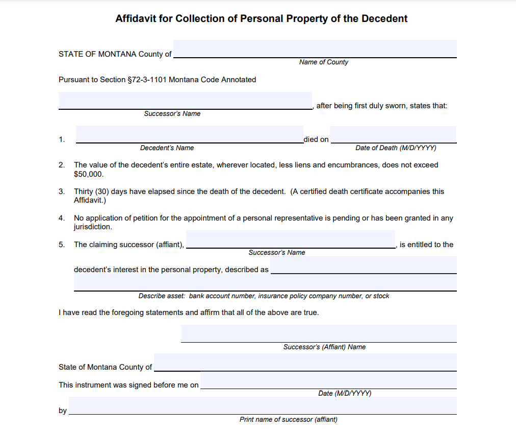 Montana Affidavit Form