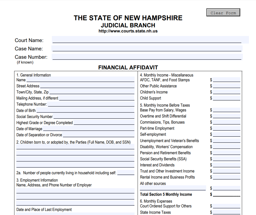 New Hampshire Affidavit Form