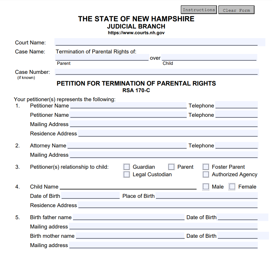 Affidavit of Voluntary Relinquishment of Parental Rights Form New Hampshire