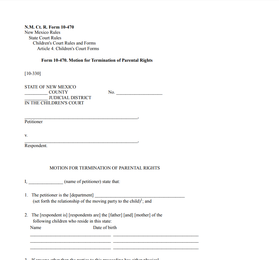 Affidavit of Voluntary Relinquishment of Parental Rights Form New Mexico