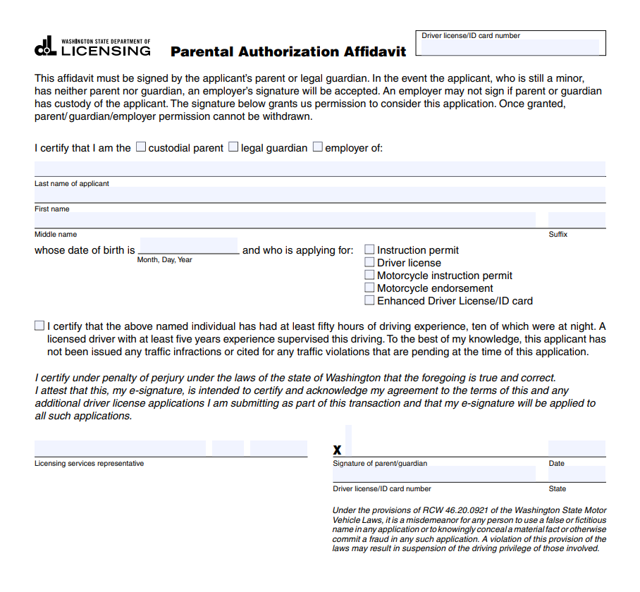 Affidavit of Voluntary Relinquishment of Parental Rights Form Washington