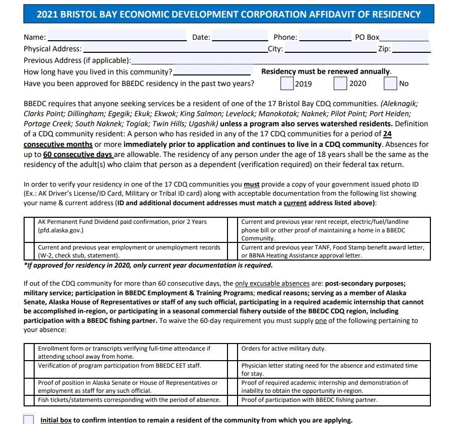 Alaska Residency Affidavit Form