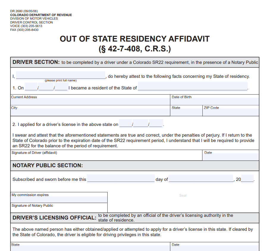 Colorado Residency Affidavit Form