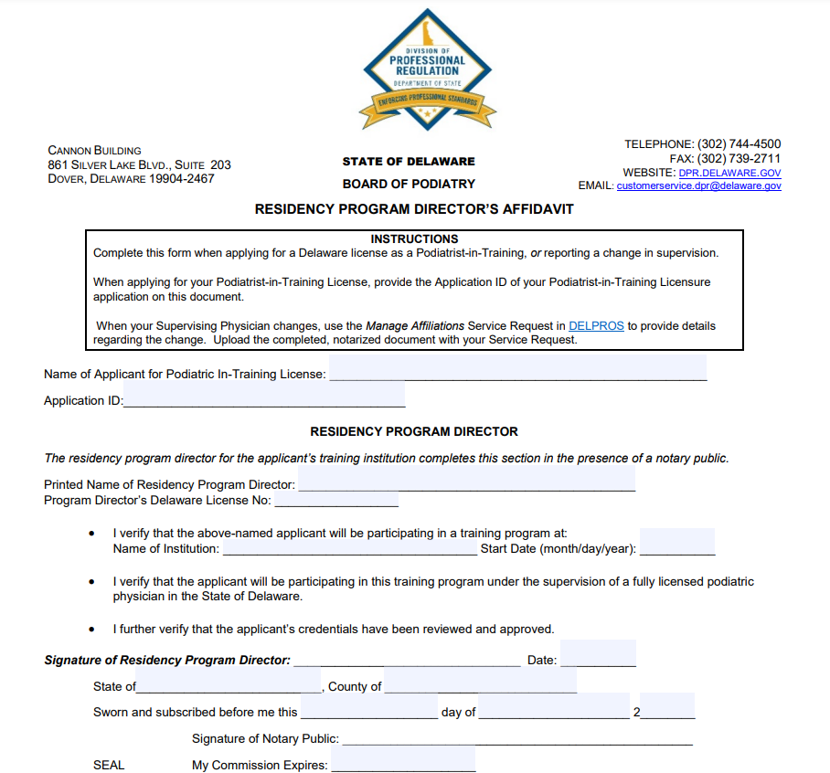 Delaware Residency Affidavit Form