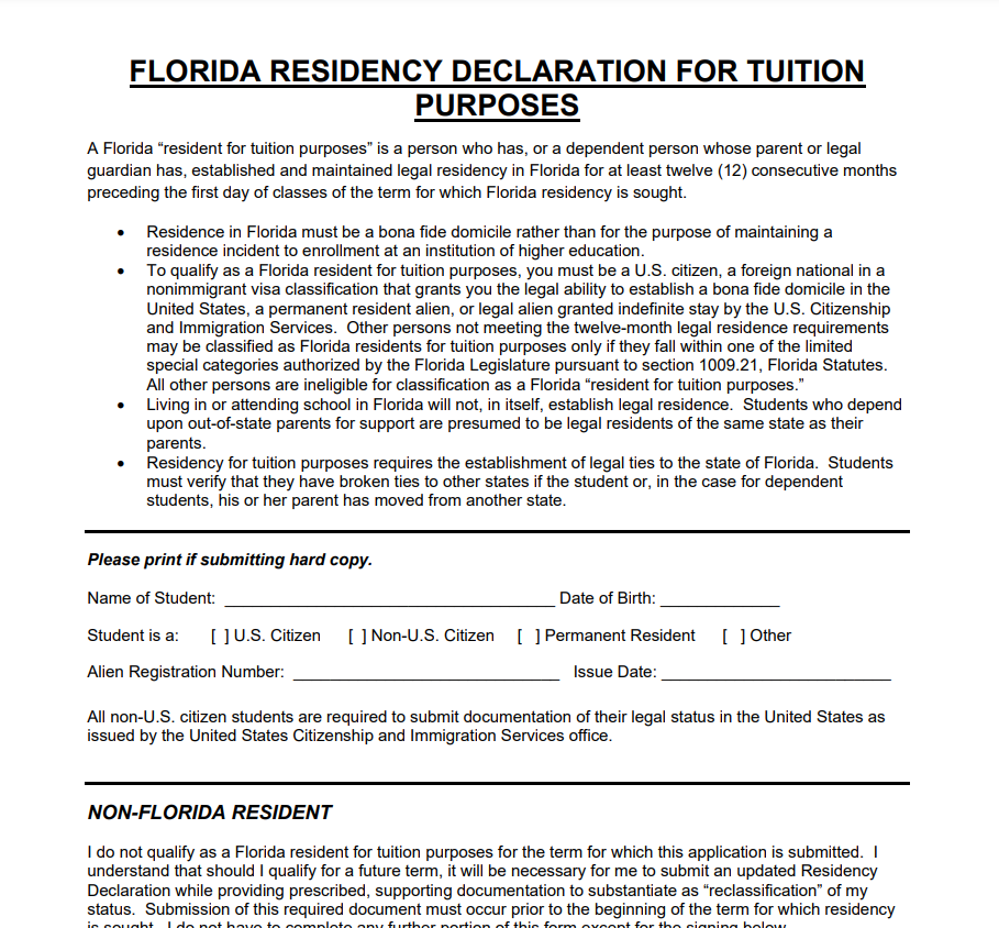 Florida Residency Affidavit Form