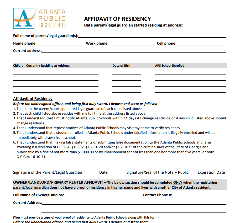 Georgia Residency Affidavit Form