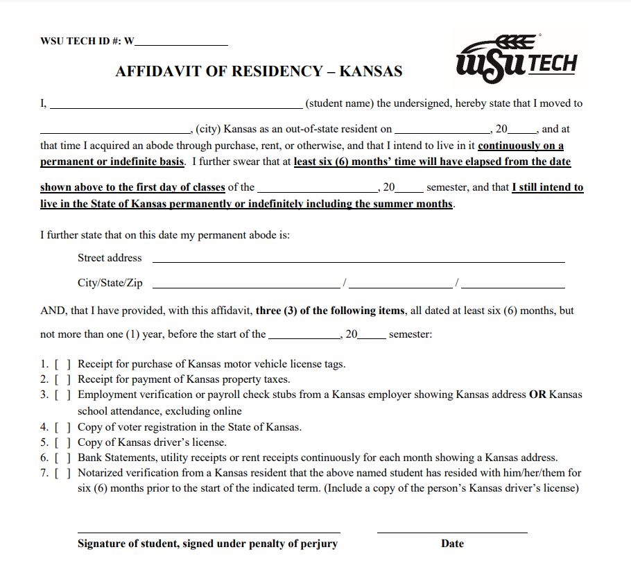 Kansas Residency Affidavit Form