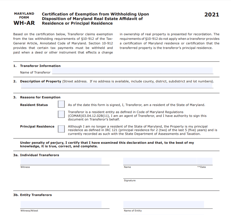 Maryland Residency Affidavit Form