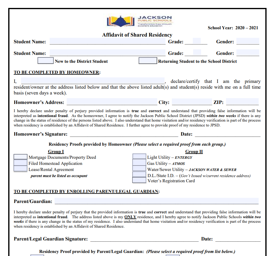 Mississippi Residency Affidavit Form