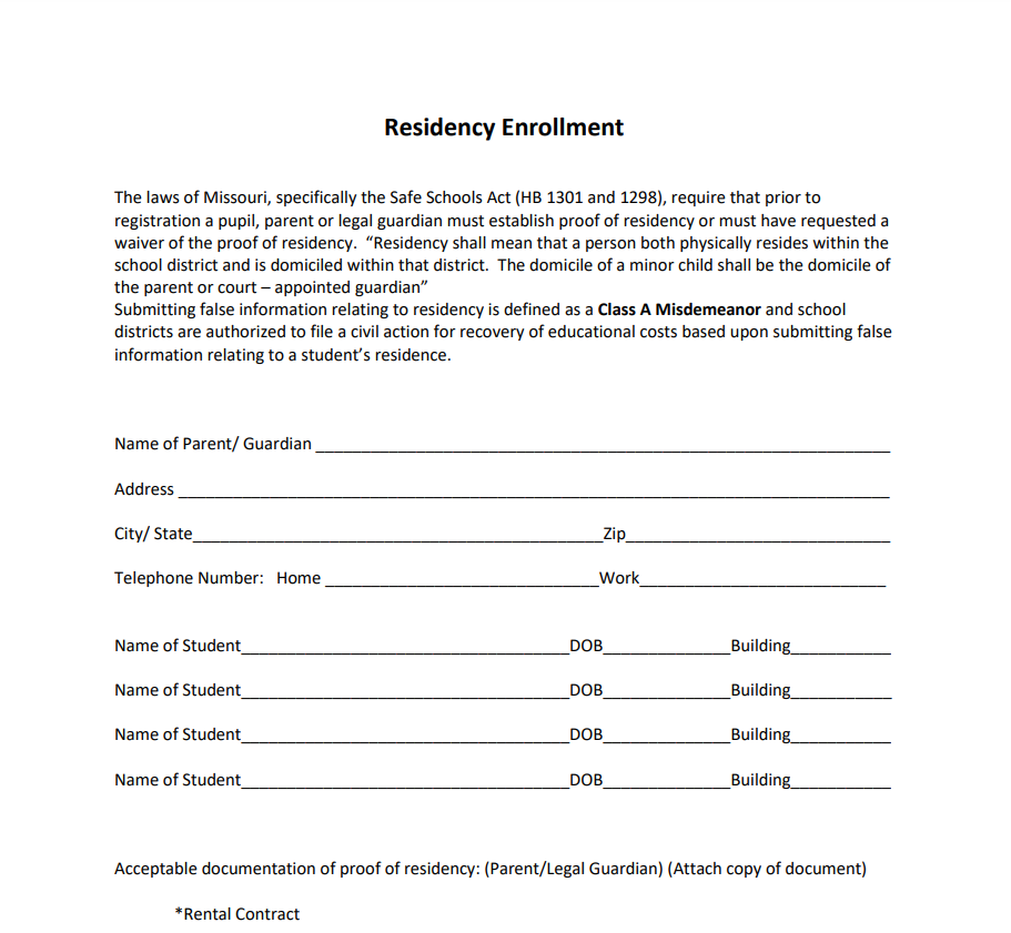 Missouri Residency Affidavit Form