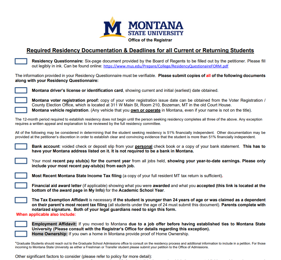 Montana Residency Affidavit Form