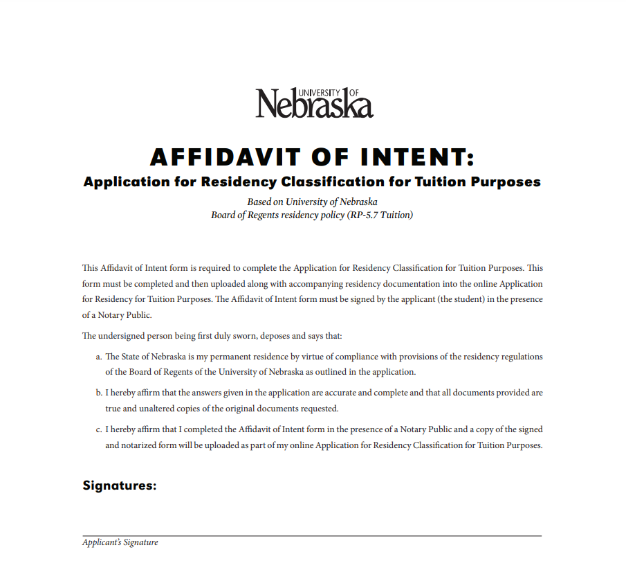 Nebraska Residency Affidavit Form