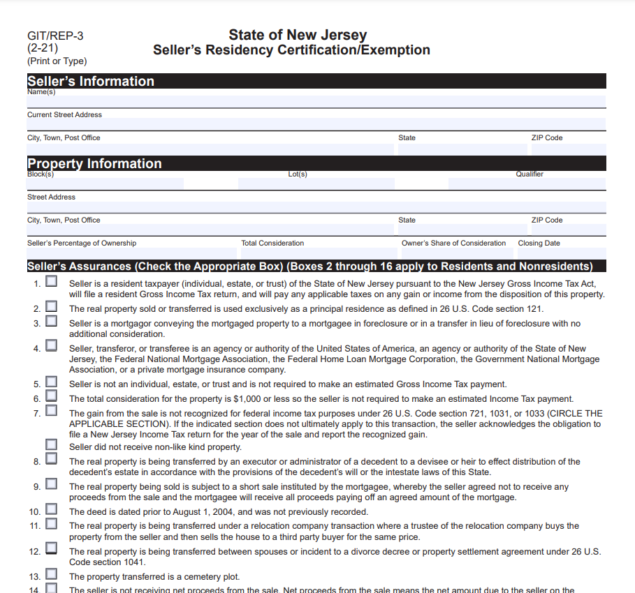 New Jersey Residency Affidavit Form