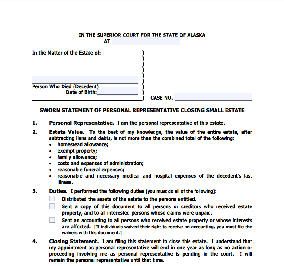 Non Probate Affidavit Alaska