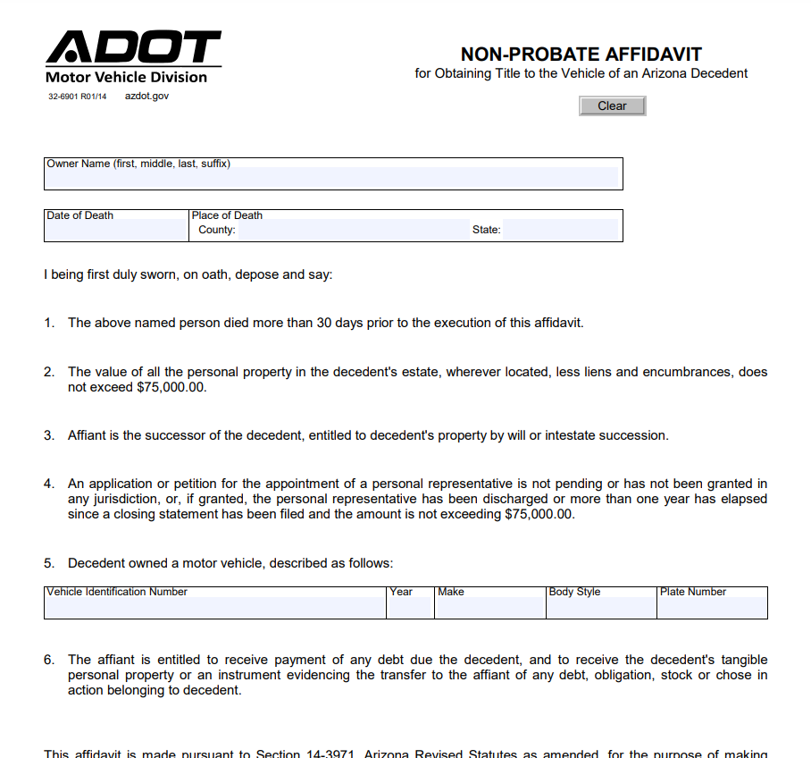Non Probate Affidavit Arizona