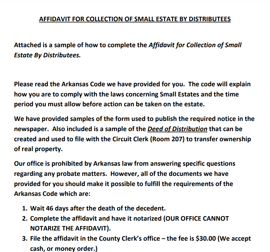 Non Probate Affidavit Arkansas