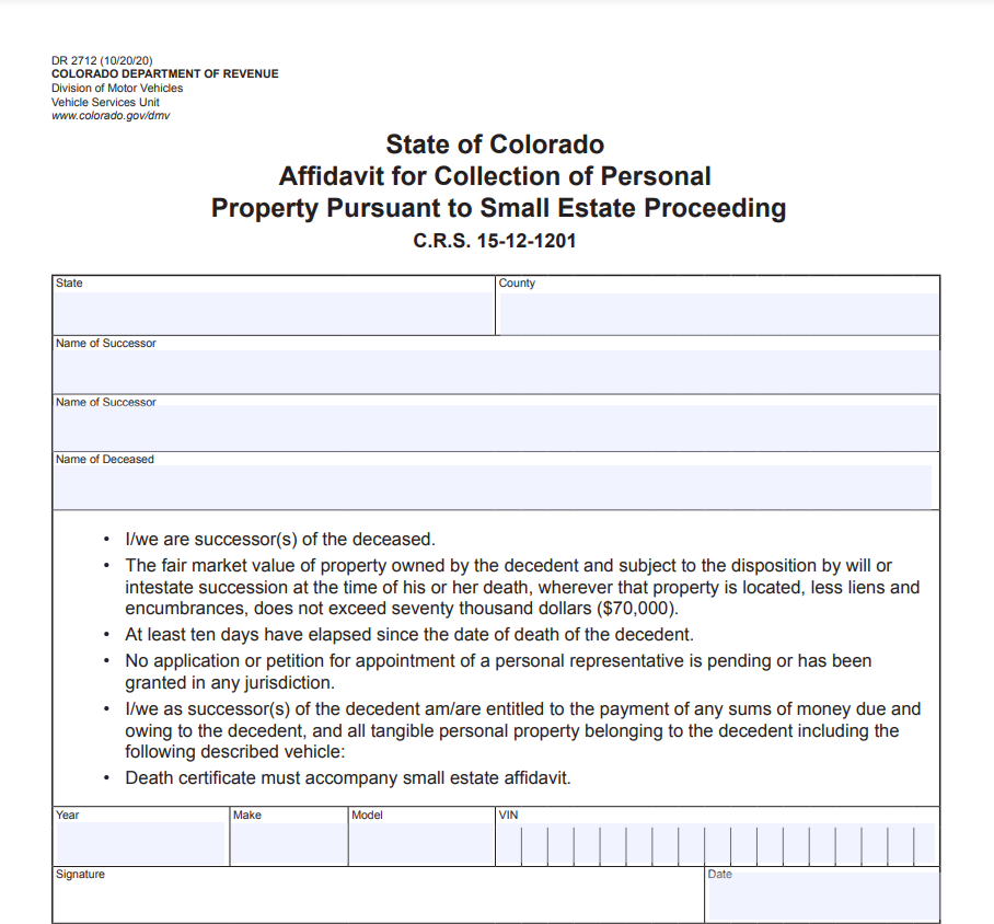 Non Probate Affidavit Colorado