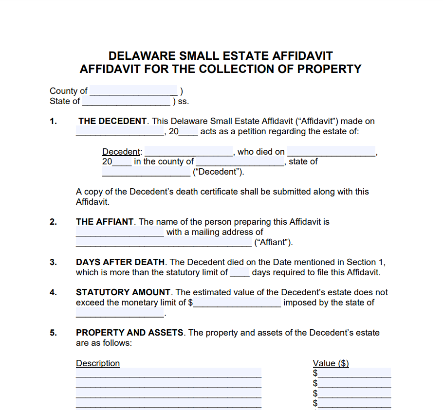 Non Probate Affidavit Delaware