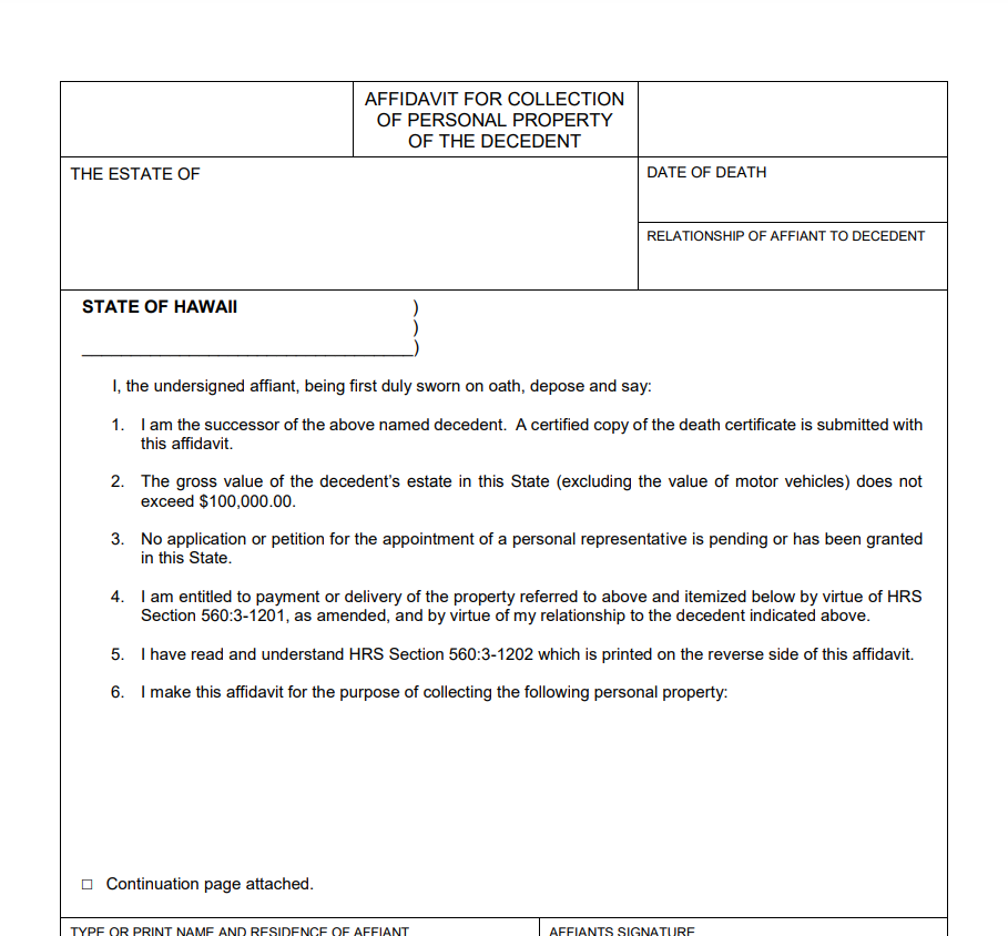 Non Probate Affidavit Hawaii