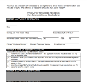 Tennessee Residency Affidavit Form