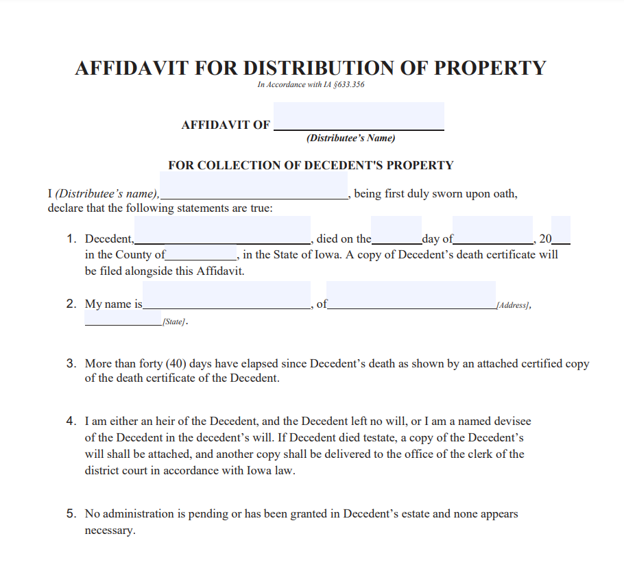 Non Probate Affidavit Iowa