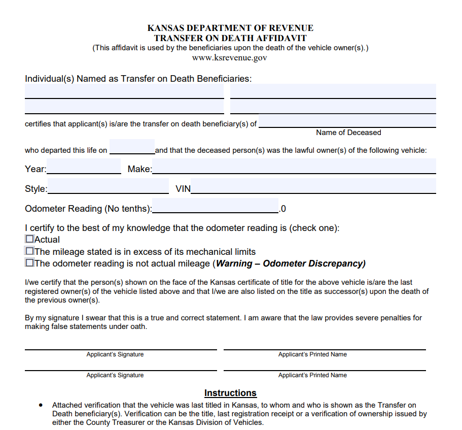 Non Probate Affidavit Kansas