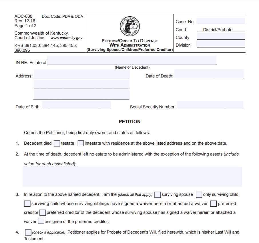 Non Probate Affidavit Kentucky