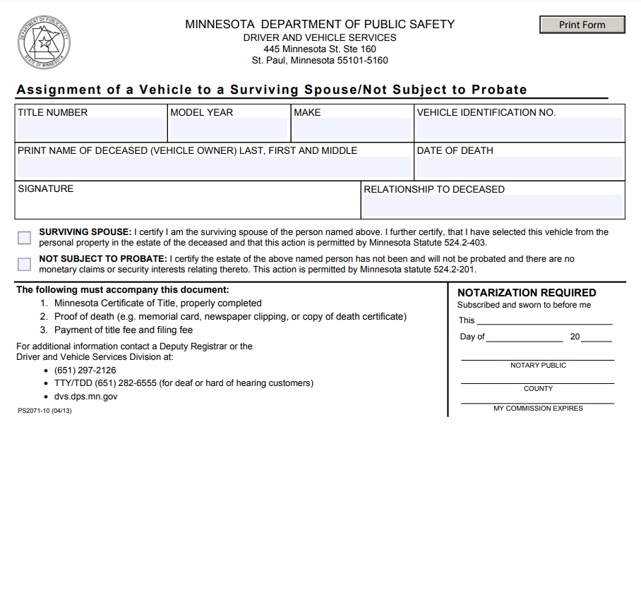 Non Probate Affidavit Minnesota