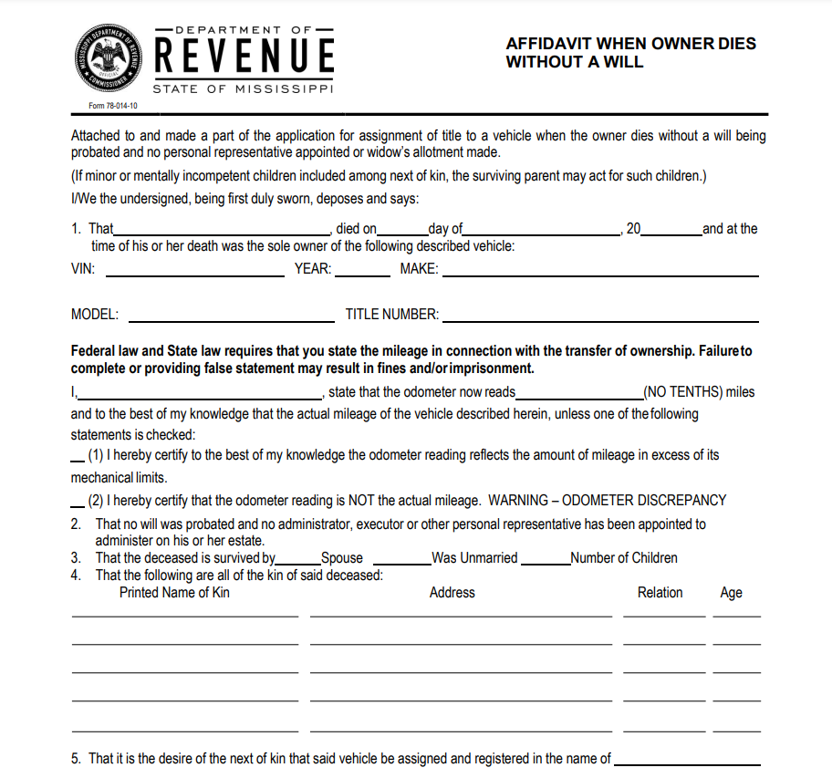 Non Probate Affidavit Mississippi