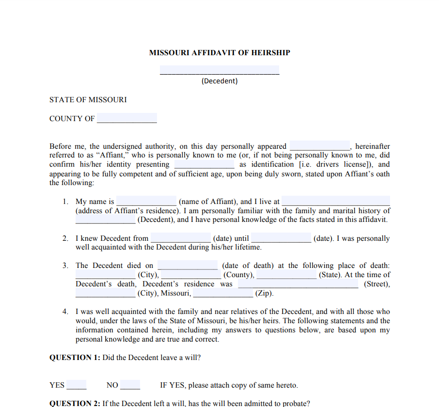 Non Probate Affidavit Missouri