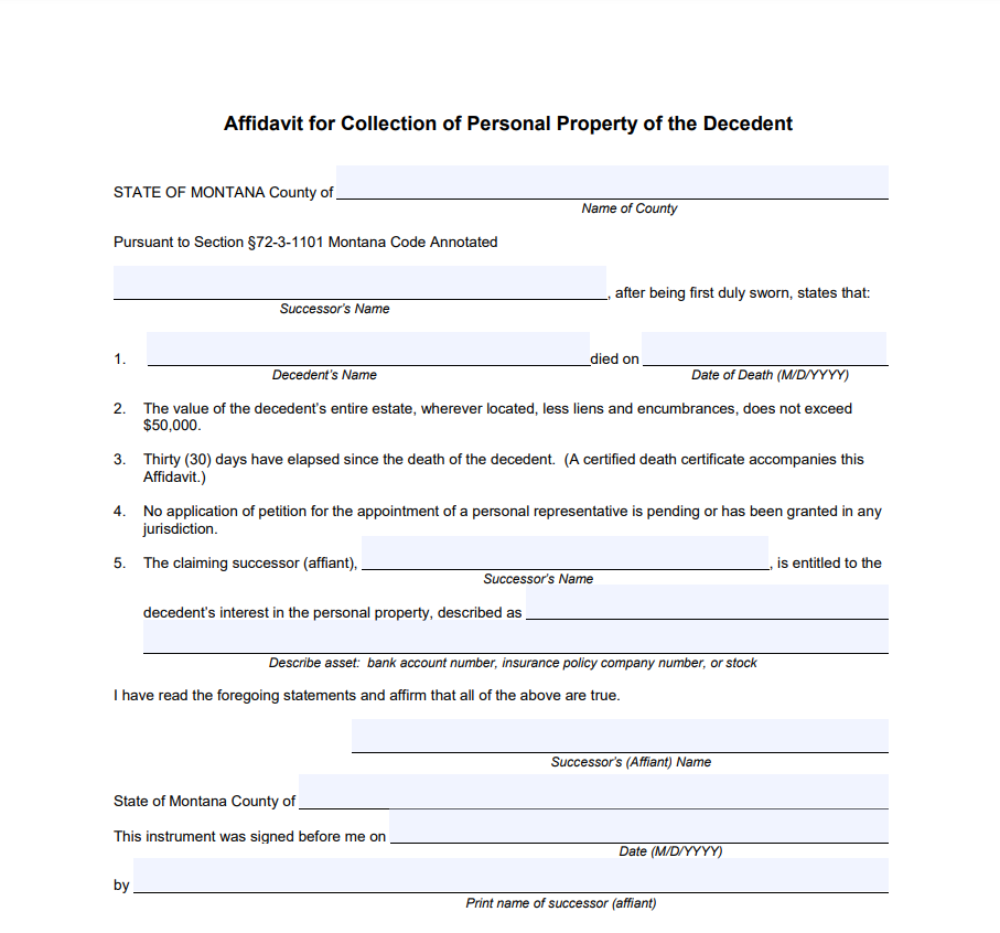 Non Probate Affidavit Montana