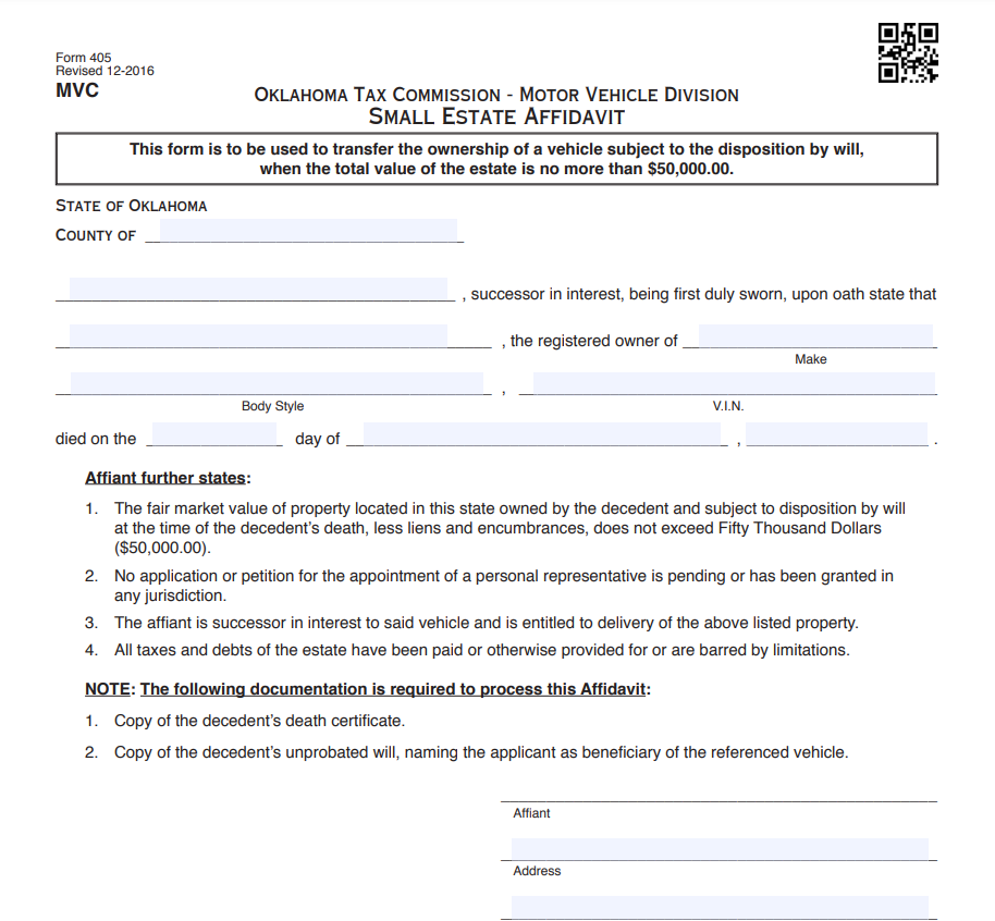Non Probate Affidavit Oklahoma