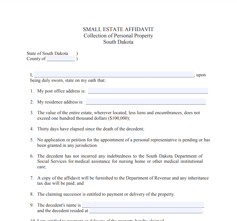 Non Probate Affidavit South Dakota
