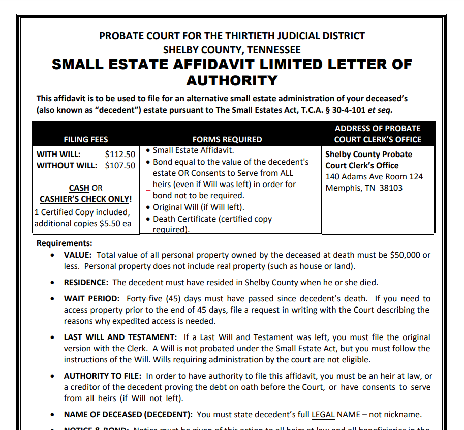 Non Probate Affidavit Tennessee