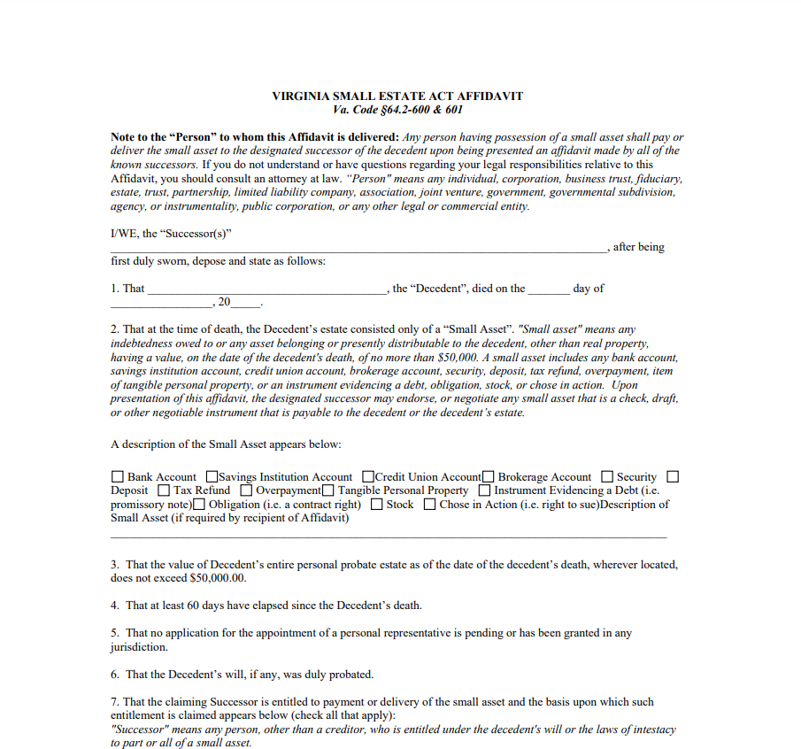 Non Probate Affidavit Virginia