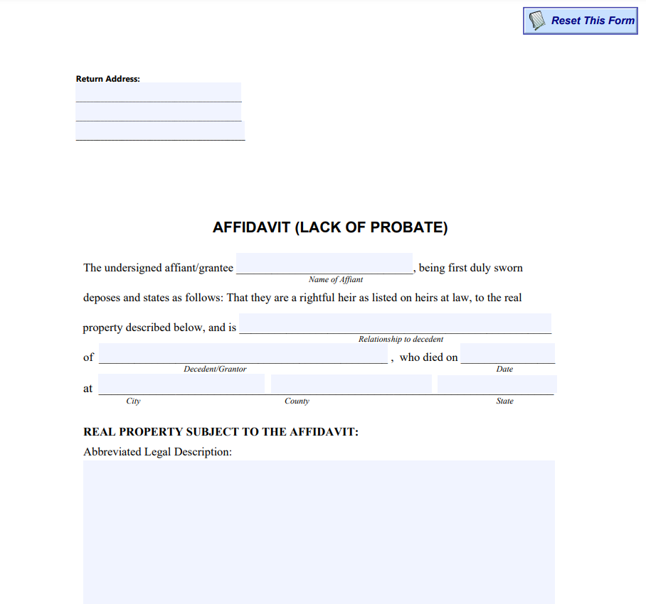 Non Probate Affidavit Washington