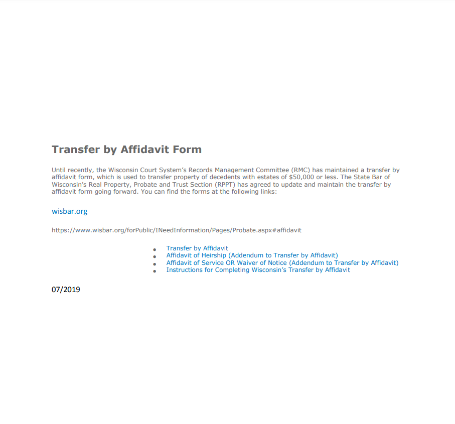 Non Probate Affidavit Wisconsin