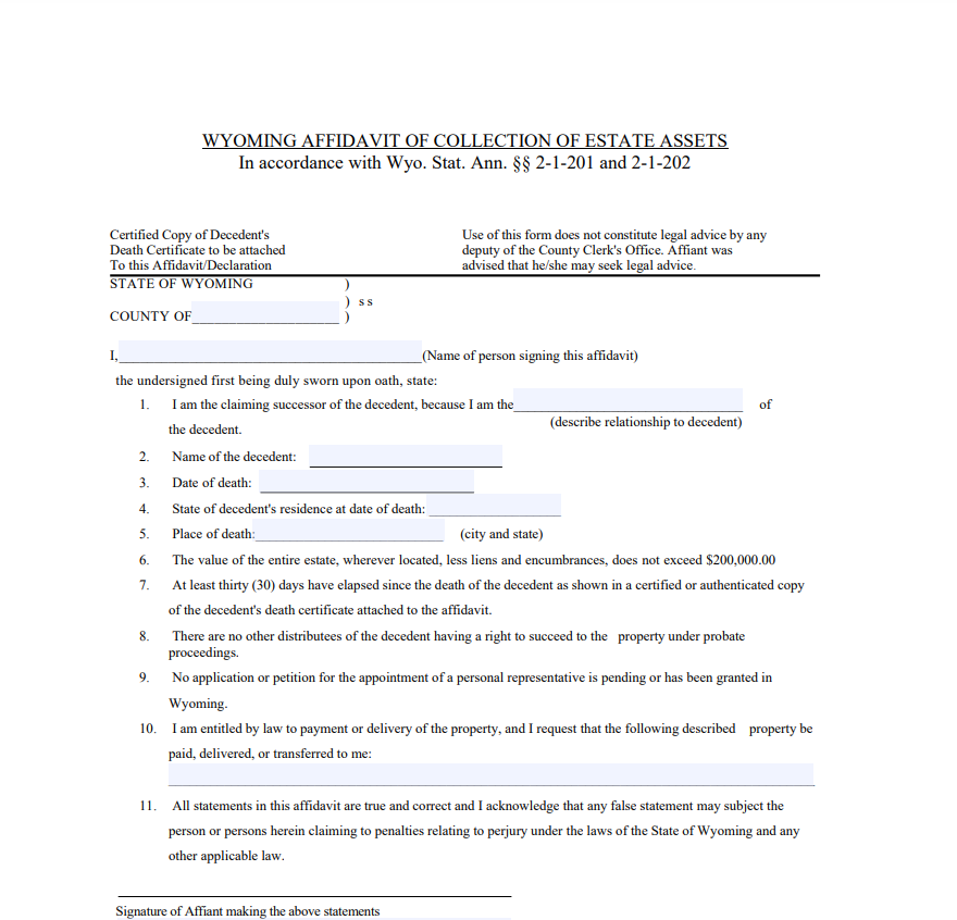 Non Probate Affidavit Wyoming