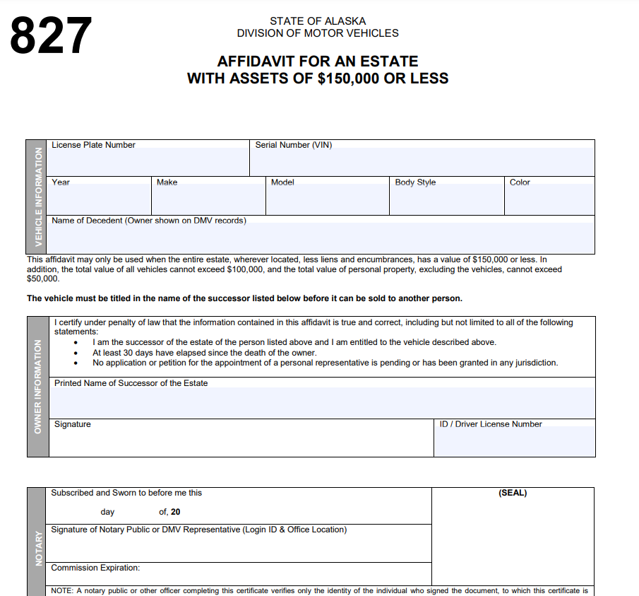 Small Estate Affidavit Form Alaska