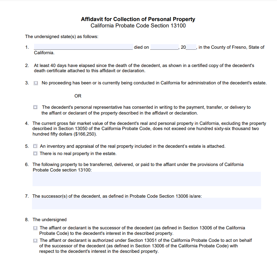 Small Estate Affidavit Form California