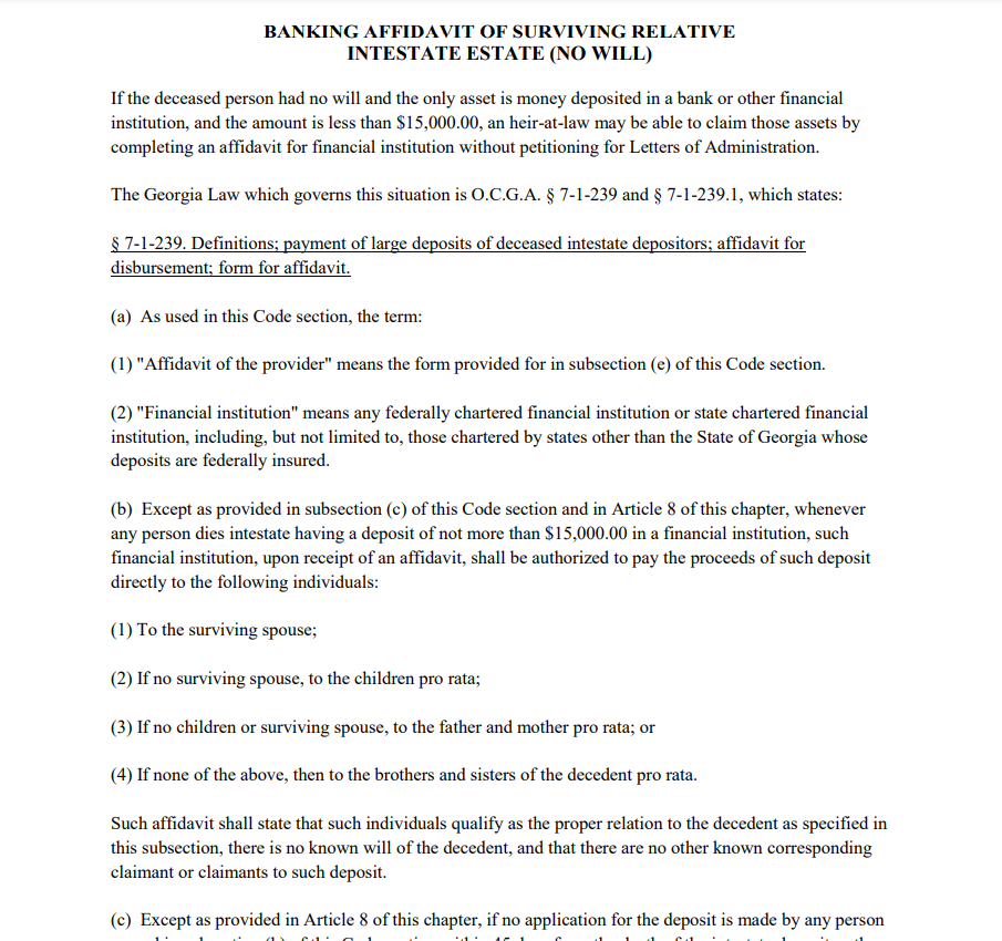 Small Estate Affidavit Form Georgia