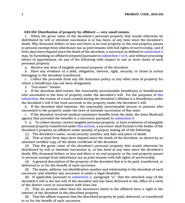 Small Estate Affidavit Form Iowa