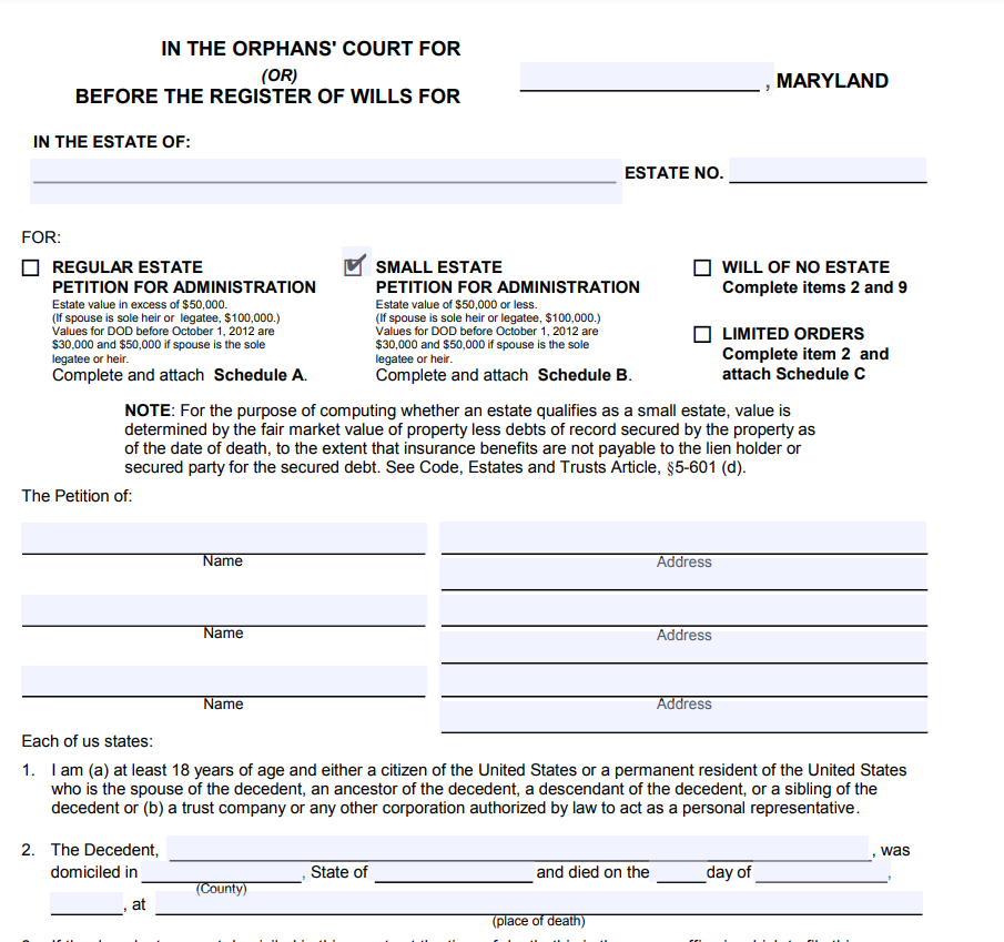 Small Estate Affidavit Form Maryland