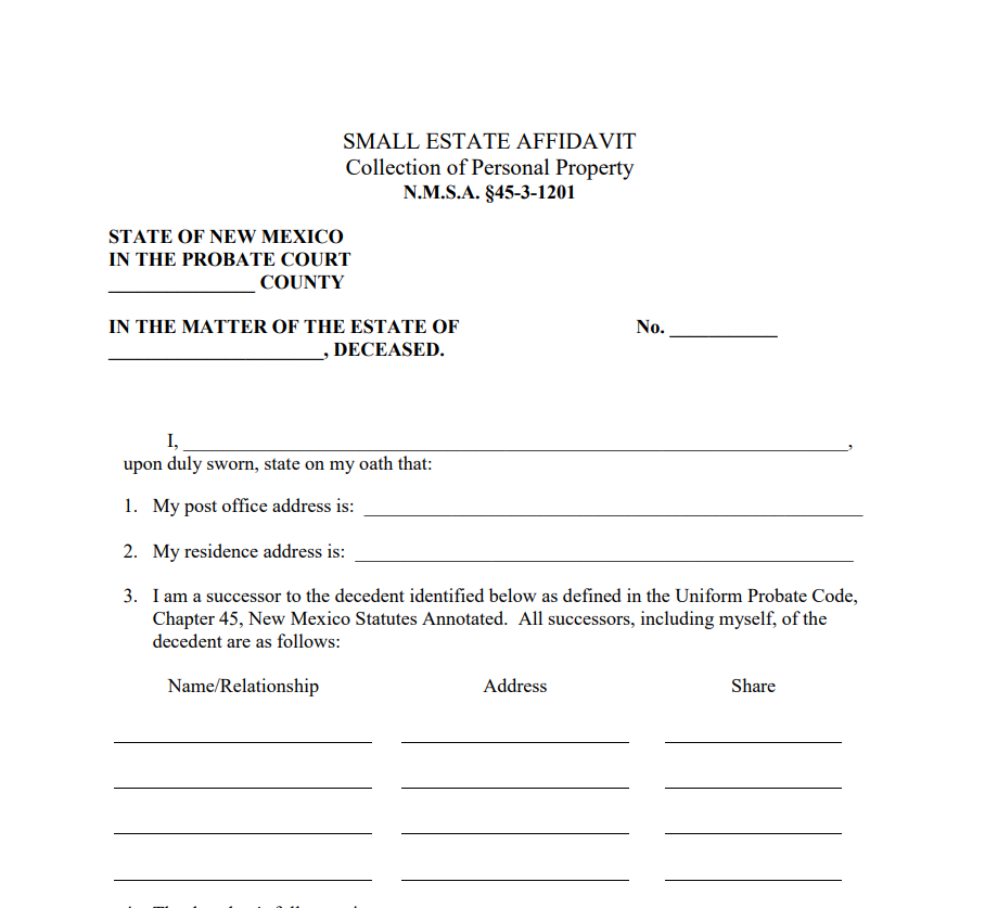 Small Estate Affidavit Form New Mexico